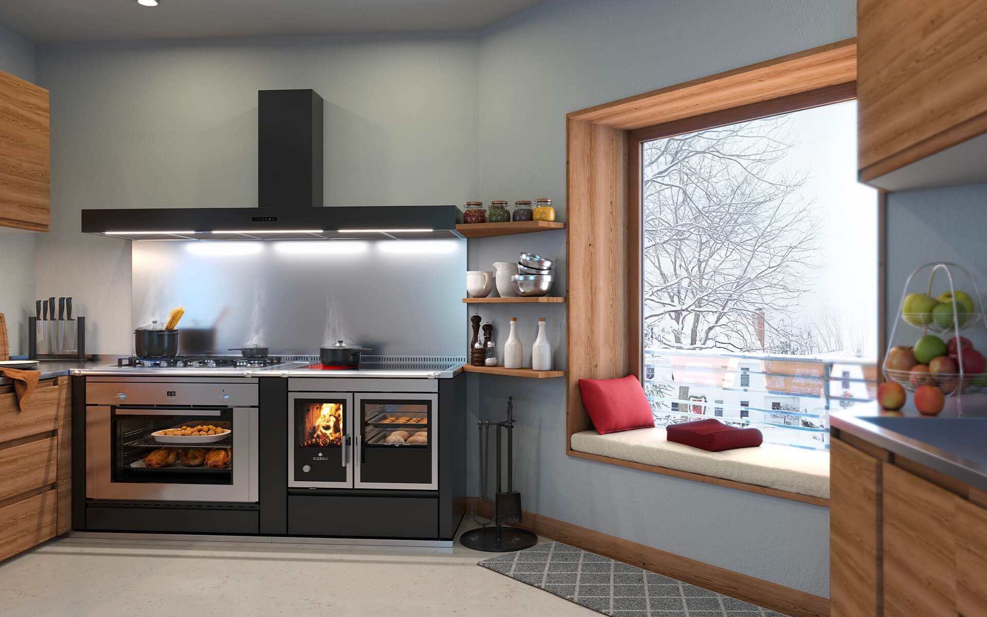 Una cocina con una termococina de la marca Rizzoli a un lado