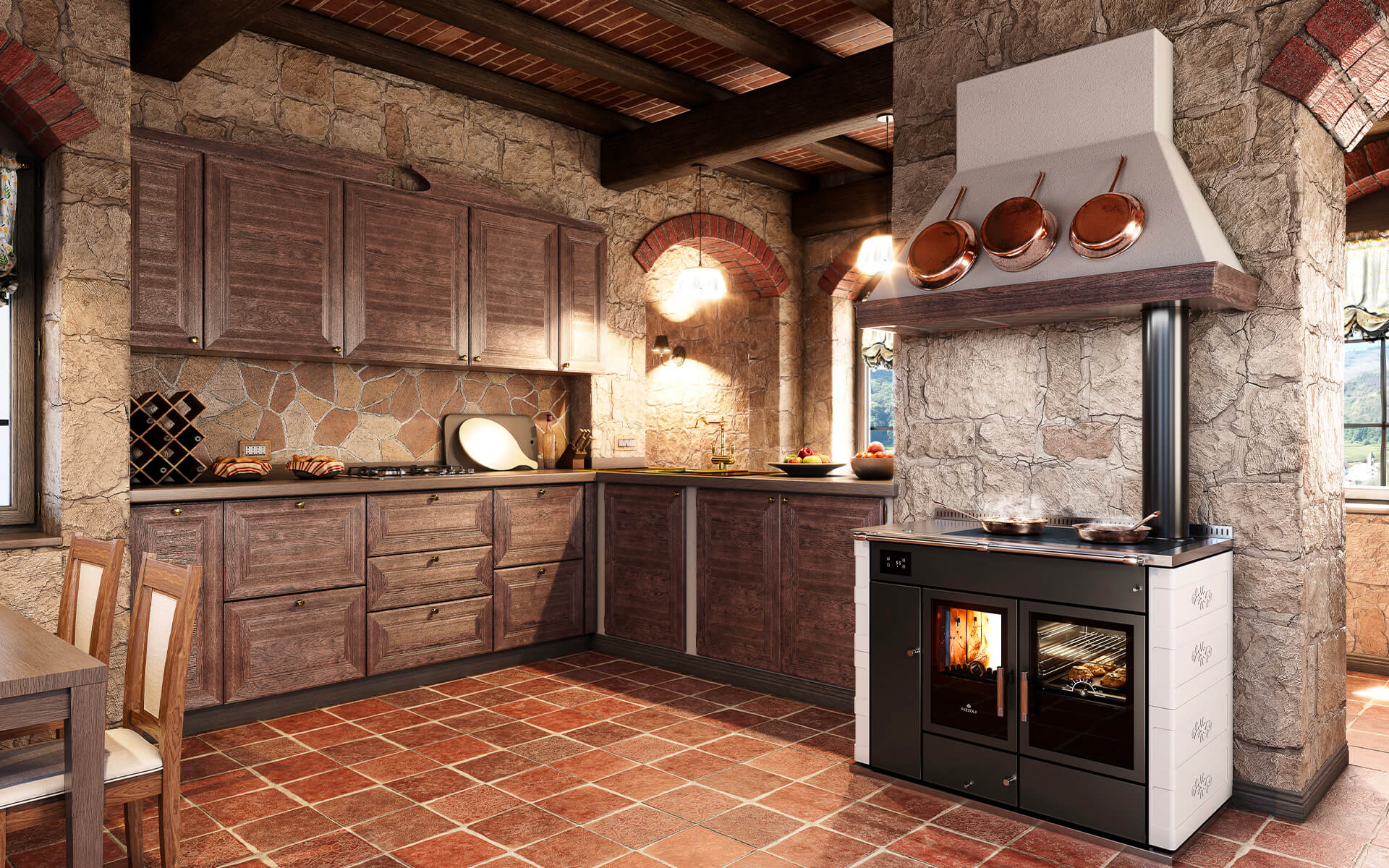 Una cocina con una termococina de la marca Rizzoli a un lado